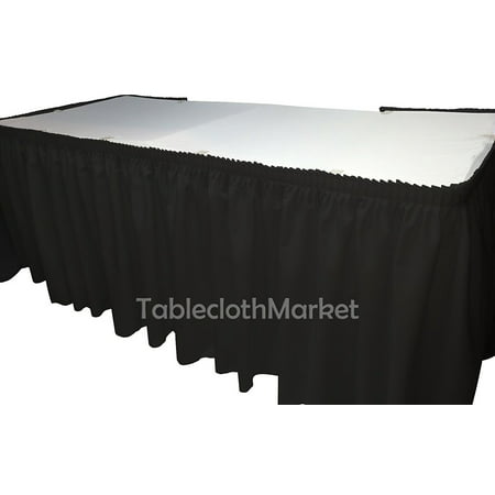 21' Black Polyester Pleated Table Skirt Skirting with Loop fastener Trade Show Wedding Black, 1-Piece Design By Tablecloth