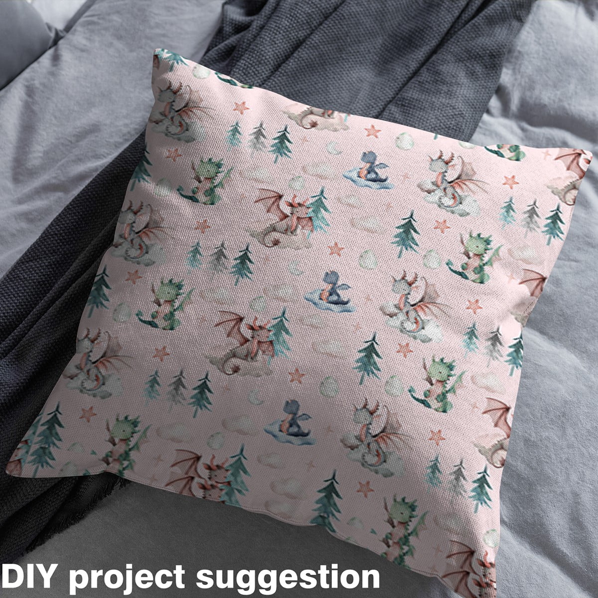 Castle Fairy Cute Dragon Fabric by the Yard 5 Yard,Jungle Animal Sewing Fabric,Cartoon Wildlife Fabric for Sewing,Lightweight Kawaii Room Decor