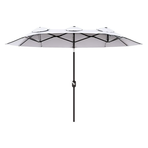 9.5' Patio Umbrella, Double-Sided Outdoor Market Umbrella with Tilt & Crank, 12 Ribs for Garden, Deck, Pool - White/Black