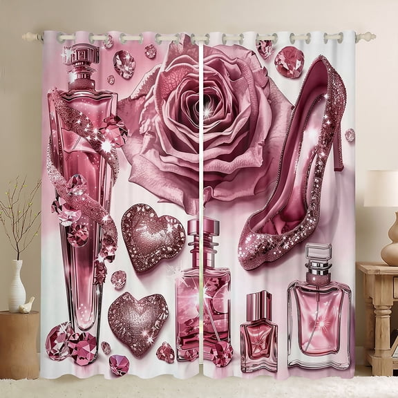 Castle Fairy Fashion High Heels Curtains Pack of 2 (42x84 Each),Rose Curtains Blackout