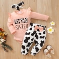 thumbnail image 2 of PatPat 3pcs Baby Girls Little Sister Long Sleeve Romper and Bowknot Trousers Set,Fall Clothes Newborn Outfit,0-18 Month, 2 of 8