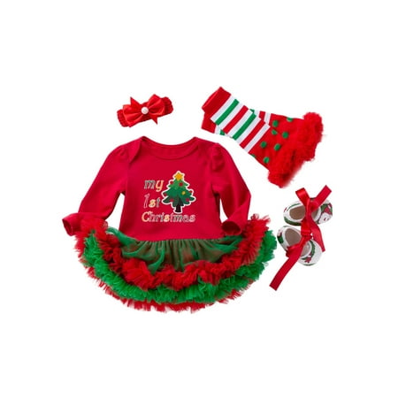 

Frontwalk Baby Leg Warmer Set Crew Neck Fall Romper Sets Snowflake Printed 4Pcs Christmas Outfits Clothes Travel Casual Headband Suits Long Sleeve Style-G 73cm