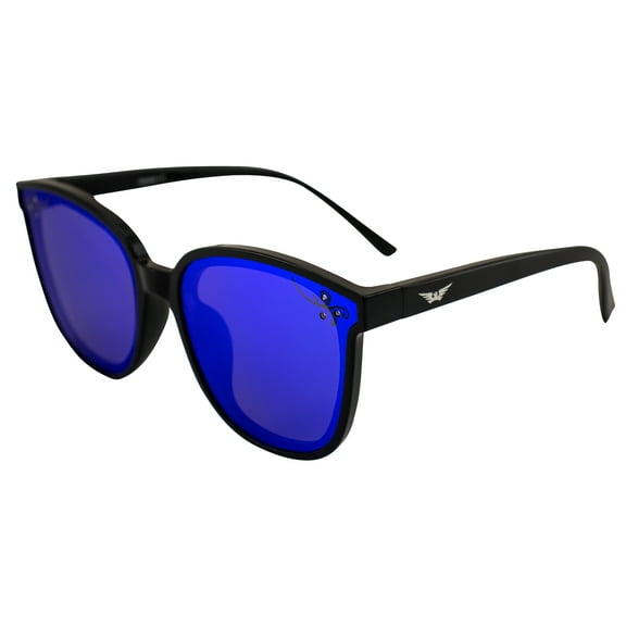Global Vision Eyewear Athena II Fashion Sunglasses for Women Black Frame w/Blue Mirror Lens