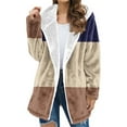 thumbnail image 2 of Women's Color Block Jacket Trendy Full Zip Loose Long Thermal Warm Fleece Hoodies Causal Long Sleeve Hooded Outfits (S, Coffee), 2 of 5