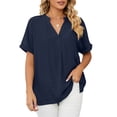 thumbnail image 1 of FJUCHAI Womens Shirts V Neck Short Sleeve Buttons Tops Tee Solid Color Blouse Loose Fit S-XXL, 1 of 10
