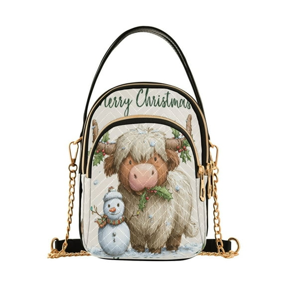 Leather Handbag Crossbody Bag Christmas Highland Cow