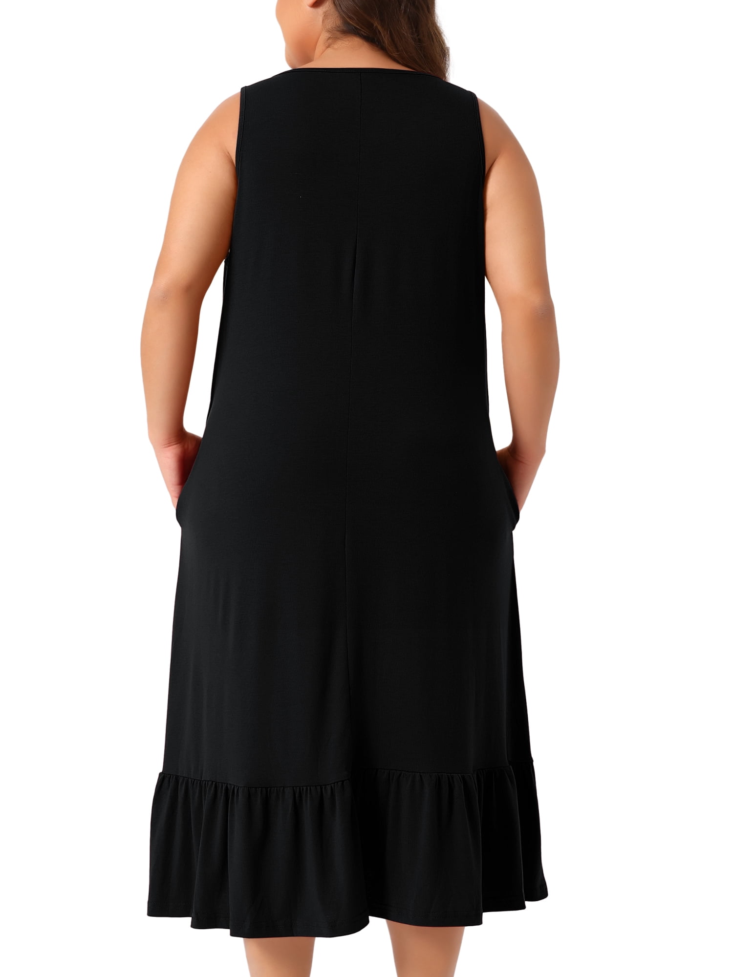 DARING DIVA Women's Plus Size Sleeveless Nightgown with Pockets Black 3X