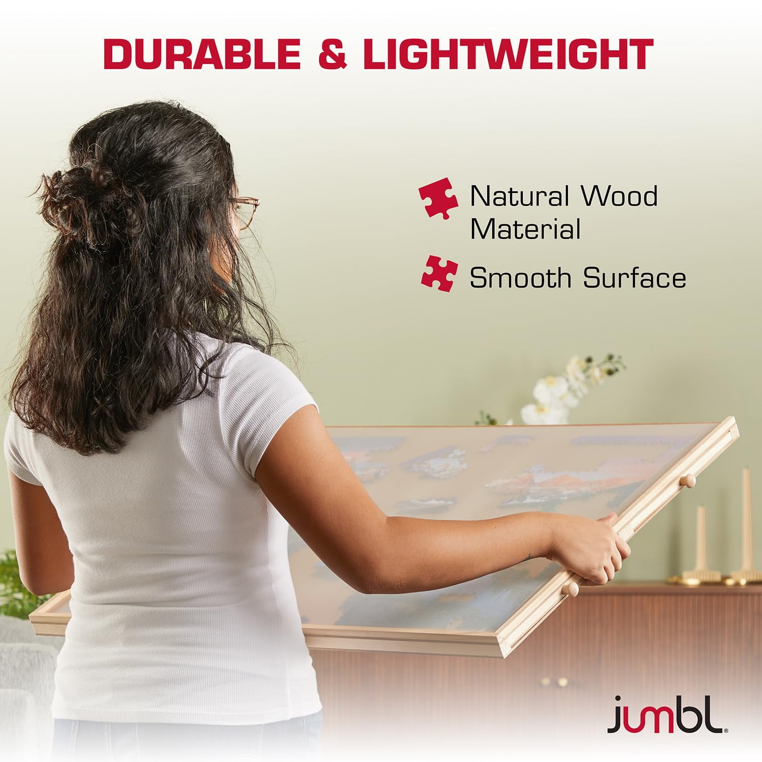 Jumbl 1000-Piece Puzzle Board with Drawers, Lazy Susan & Cover - Rotating Wooden Jigsaw Puzzle Table