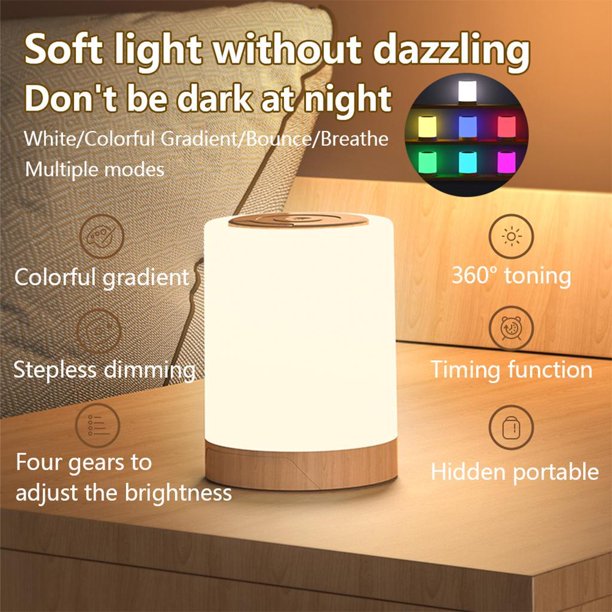 Interruptor táctil de lámpara de noche 7 RGB que cambian USB recargable con batería Colgante para lámpara de de noche Oficina en hogar Grano de madera Salvador Lámpara de noche