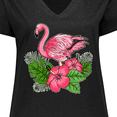 thumbnail image 4 of Inktastic Flamingo with Tropical Flowers Women's Plus Size V-Neck T-Shirt, 4 of 5