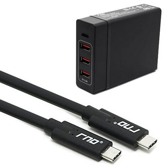 RND 72W Smart Travel Charger with One Type-C (USB-C) Port and Three USB Ports (6ft USB-C cable included) for MacBook, Google (Pixel/XL), Samsung Galaxy (S8, S8 Plus) and all Type C devices (black)