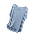 thumbnail image 2 of loopsun Plus Size Tops for Womens,Womens Summer Tops,Women's Casual Thin Sweet And Base Shirt Slim Medium Length Short Sleeved Round Neck Top/shirt Light Blue XL, 2 of 4