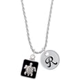 thumbnail image 1 of Delight Jewelry Silvertone Turtle on Black Frame Silvertone Script Initial Disc - R - Charm Necklace, 20"+3", 1 of 4