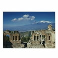 thumbnail image 1 of Sicily Cutting Board, Ruins of the Greek Roman Theater with Etna Erupting Landscape Photo Travel Europe, Decorative Tempered Glass Cutting and Serving Board, in 3 Sizes, by Ambesonne, 1 of 2