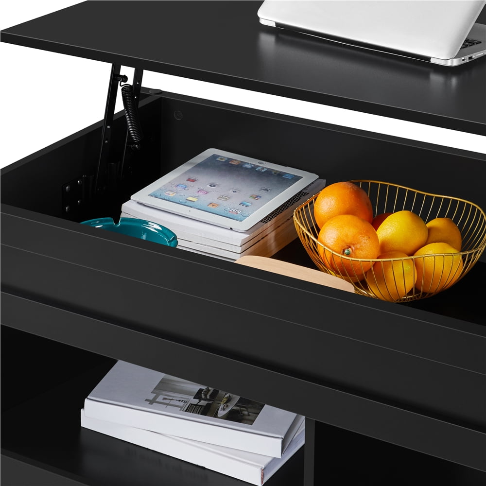 Alden Design 47.5" Lift Top Coffee Table with 2 Storage Compartments for Livingroom, Black