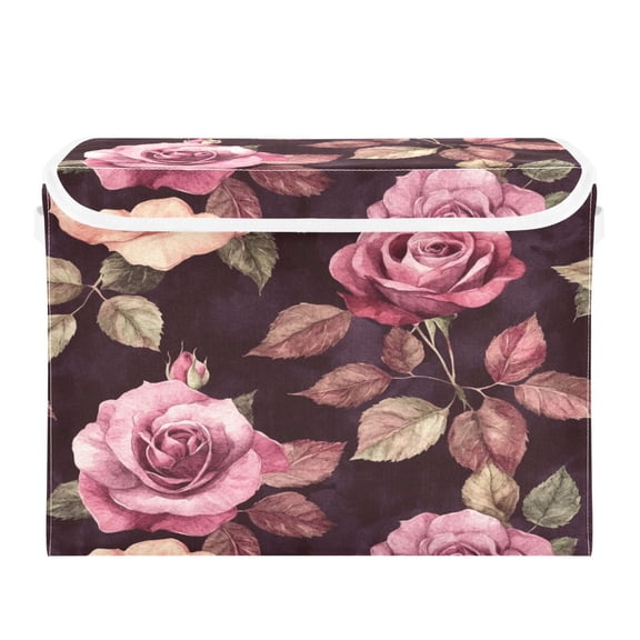 Storage Box With Lid 16.5x12.6x11.8In Foldable Stacked Household Storage Box Maroon Roses Seamless