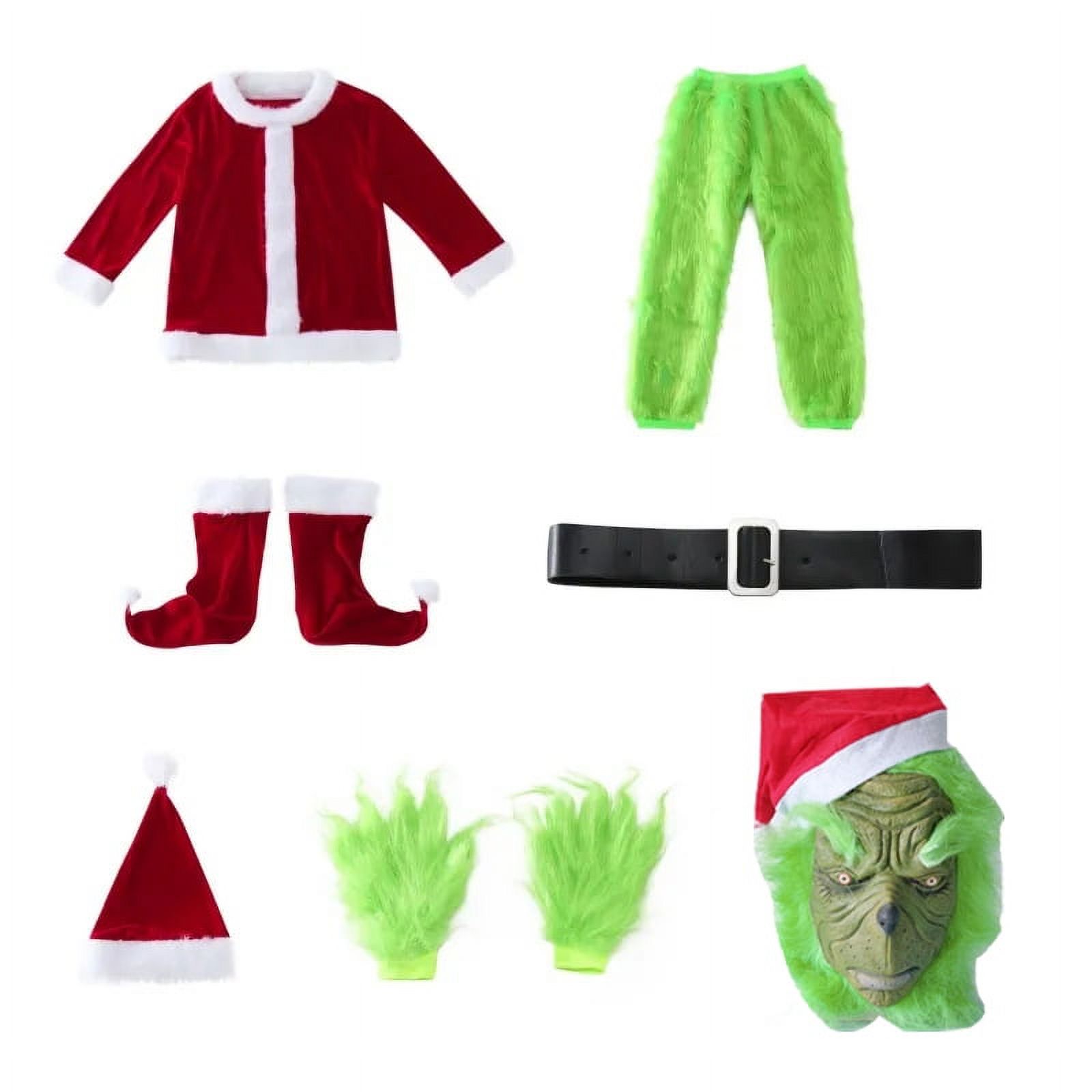 Christmas Green Grinch Costume 7Pieces/Set Suit With mask Gloves Hat ...