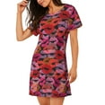 thumbnail image 2 of Balery Red Lips Kissing Camisón de manga corta con cuello redondo para mujer, cómodo y elegante., 2 of 6