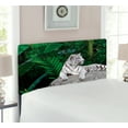 thumbnail image 2 of Safari Headboard, White Tiger Setting on Stone Tropic Plants Leaves Wild Jungle Majestic, Upholstered Decorative Metal Bed Headboard with Memory Foam, Twin Size, Beige Green Pale Grey, by Ambesonne, 2 of 4