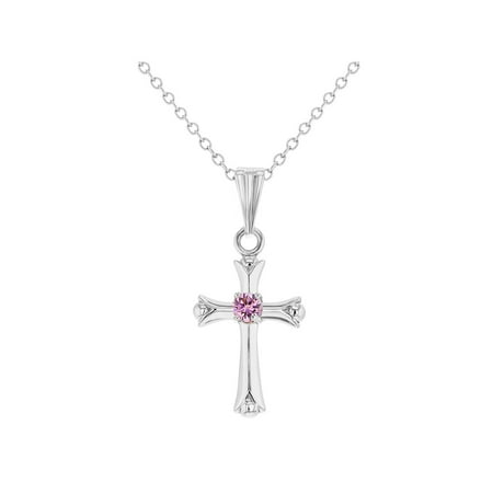 Waterford Crystal Crystal Cross In Season Jewelry Rhodium Plated Small Girls Pink Crystal Plain Cross Pendant Necklace 16