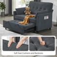 thumbnail image 6 of 55inch Sleeper Sofa Bed, Convertible Pull Out Couch Loveseat with Adjustable Backrest, USB Charging Ports & Side Pocket, Towel Fabric Loveseat Sofa for Apartment, Bedroom & Living Room (Dark Gray), 6 of 7