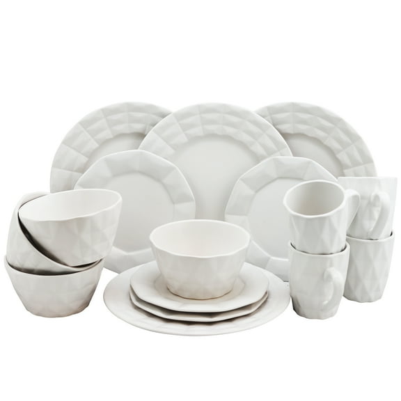 Elama Retro Chic 16-Piece Glazed Dinnerware Set in White