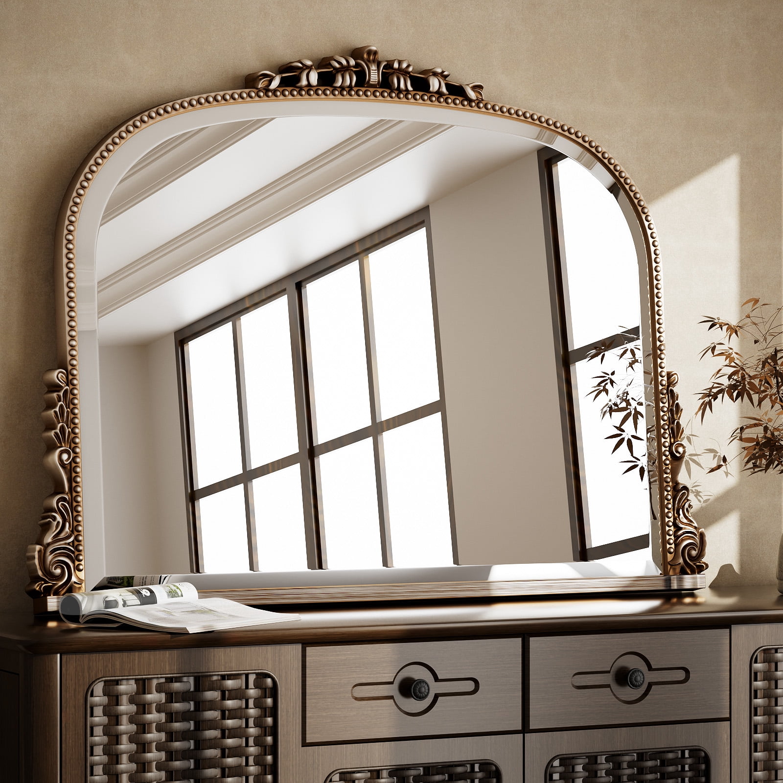 Mirstory 44"x32" Arched Bathroom Vintage Wall Mounted Mirror Antique Decor Mirror, Silver