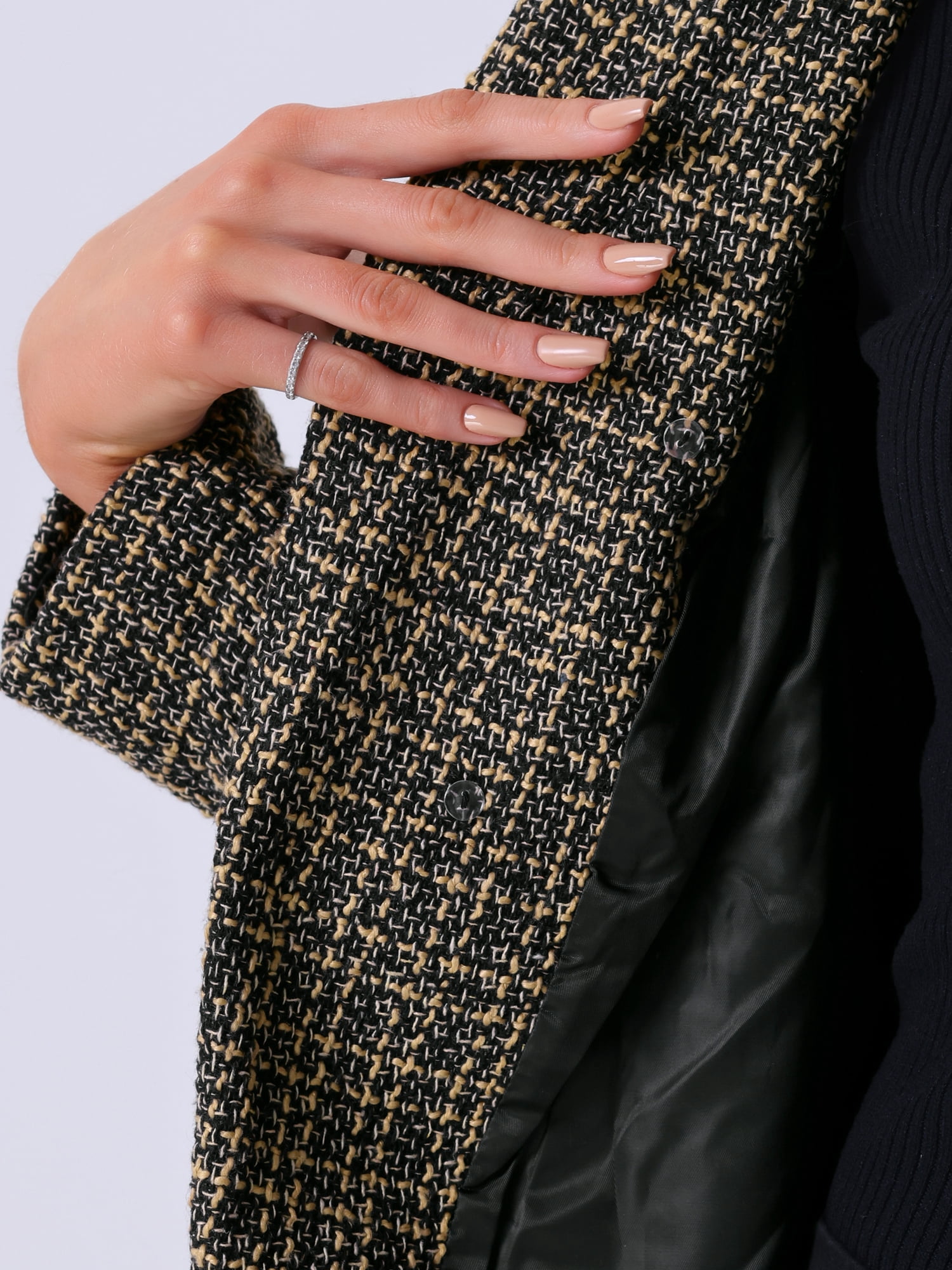 DARING DIVA Women's Plaid Blazer Notch Lapel Tweed Jacket XS Brown