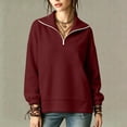 thumbnail image 4 of ClodeEU Women's Half Zip Stand Collar Long Sleeve Sweatshirt,Casual Loose Solid Pullover Top Wine,Women's Plus L, 4 of 8