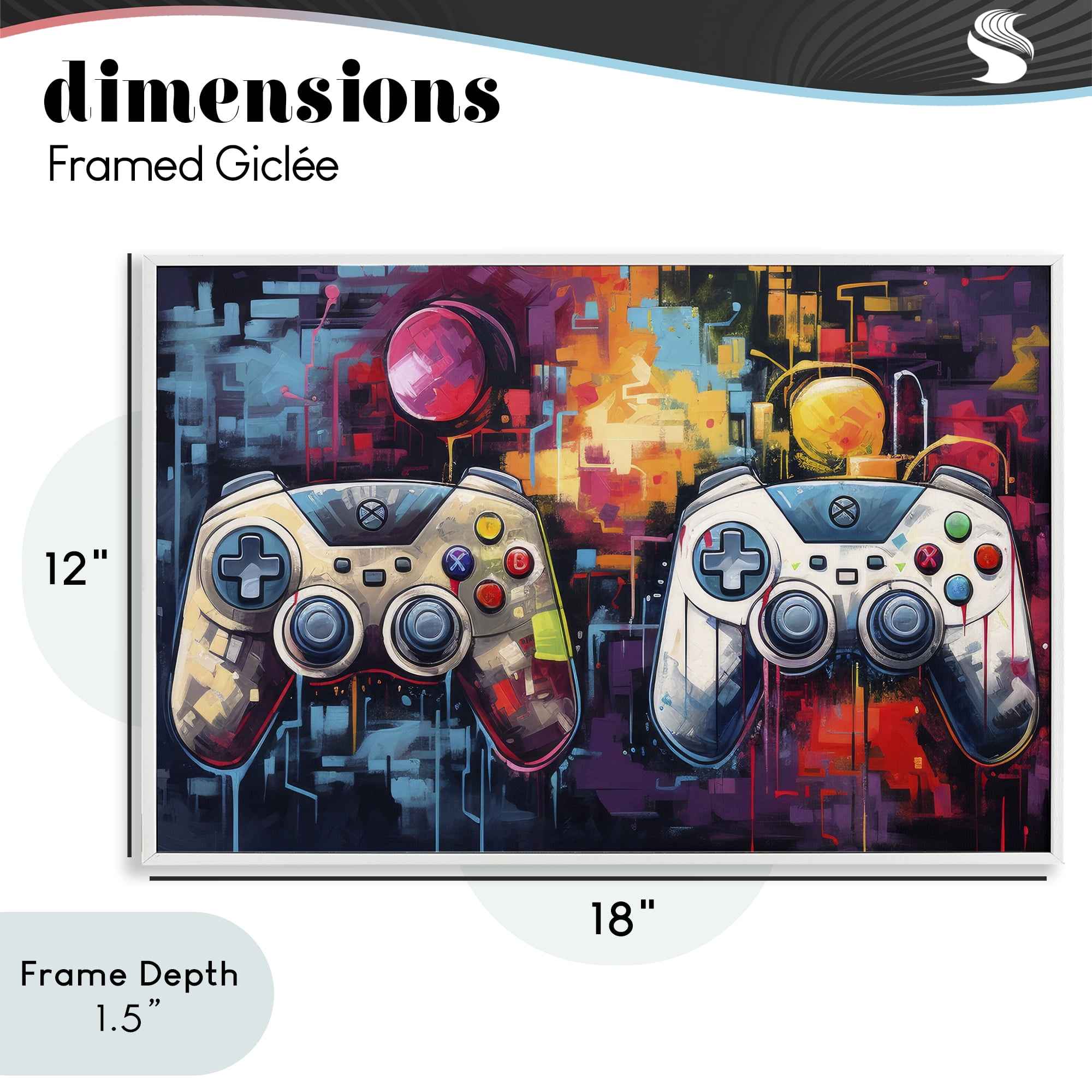 Stupell Industries Double Controller Modern Gamer White Framed Giclee Art, design by Lazar Studio