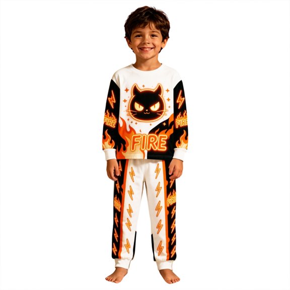 XAOFW Boys Girls Halloween Pajamas Cartoon Print Long Sleeve Tops Pants Toddler Kids Fall Winter Cozy Loungewear 3-4 Years