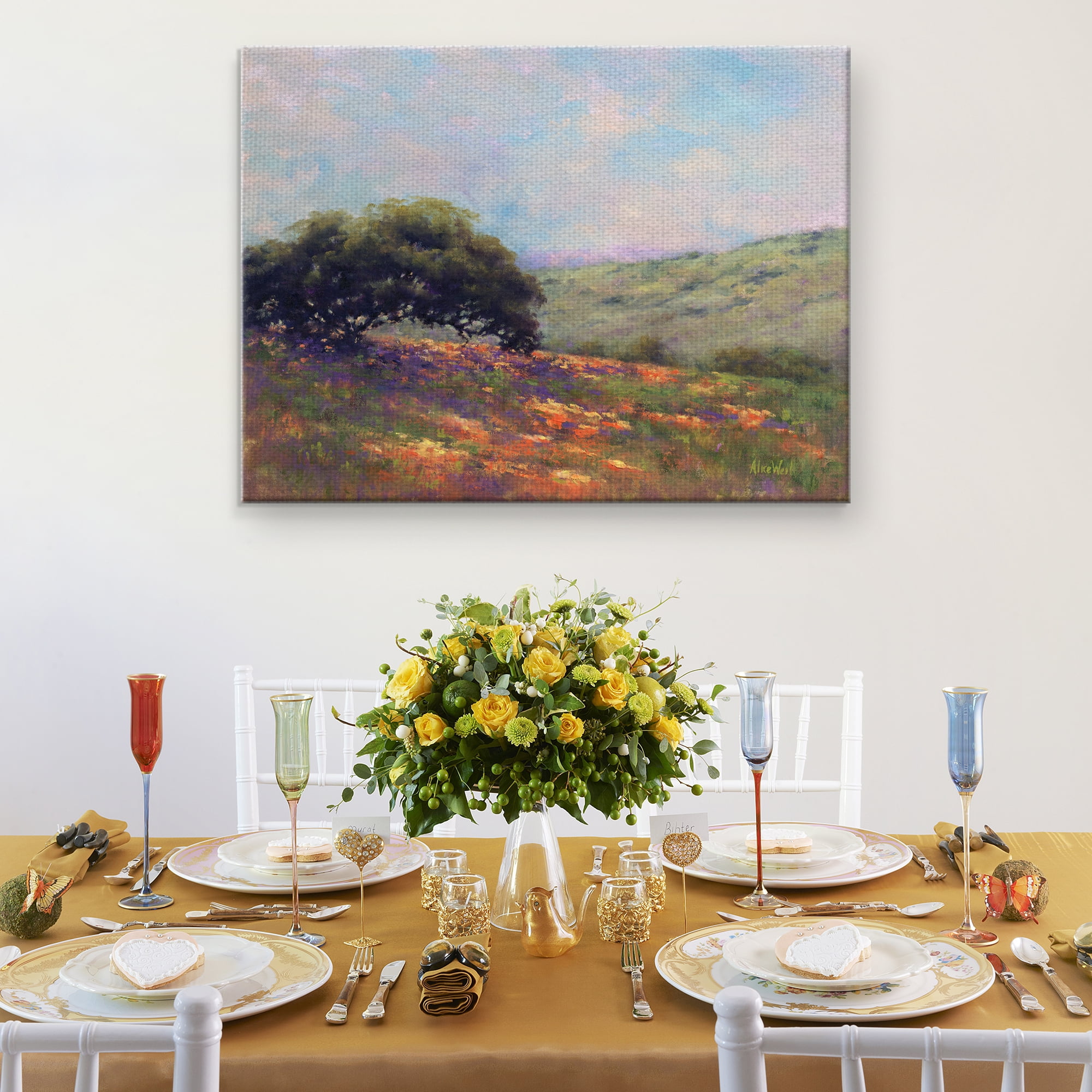 Masterpiece Art Gallery Colorful Poppy Hillside Landscape by Alice Weil Canvas Art Print 30" x 40"