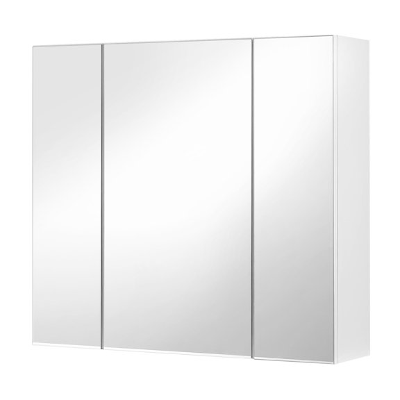 Mueble de Baño con Espejo, Armario de Pared Moderno con Estante Ajustable y 3 Puertas, Almacenamiento, Blanco