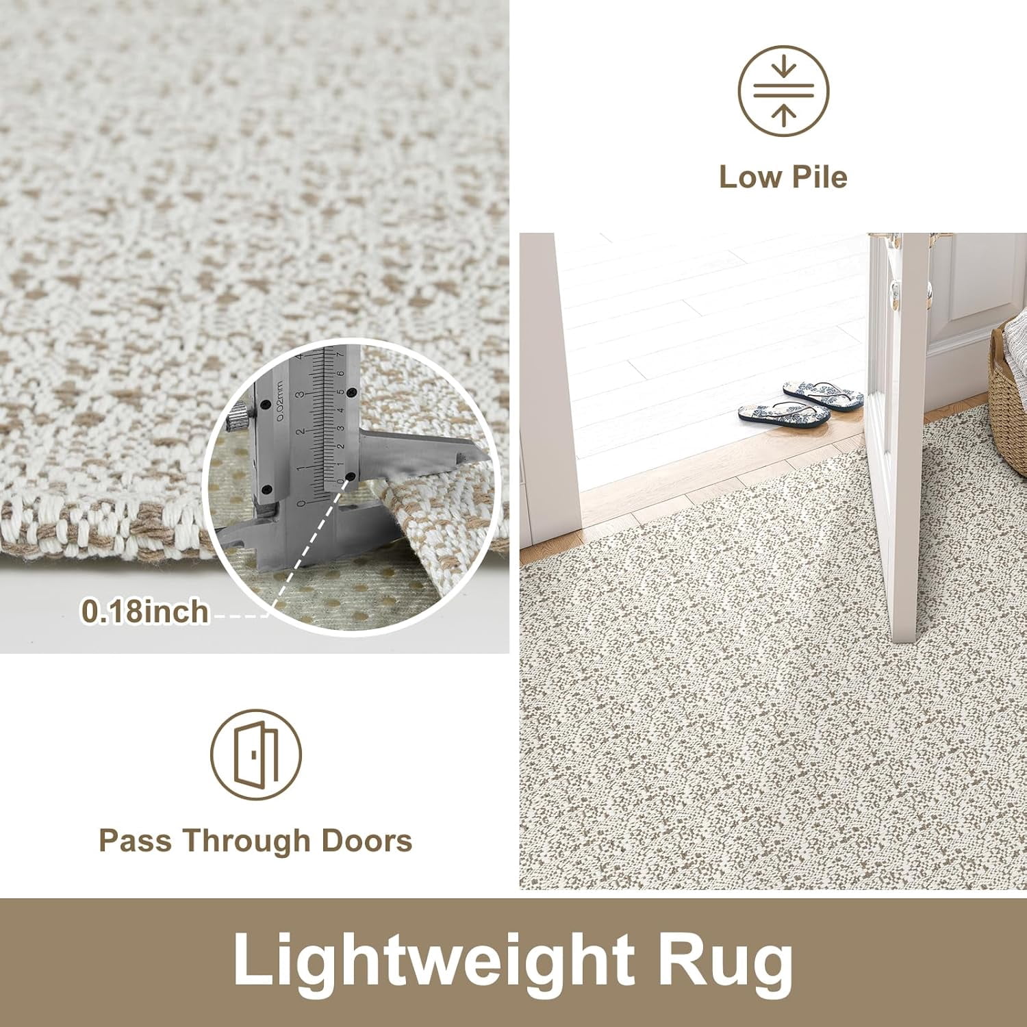 2x7 Runners Rug for Hallways, Washable Farmhouse Kitchen Runner Rug Boho Non Slip Low- Indoor Entryway Rug, Tan Woven Cotton Bedroom Carpet for Bathroom Doorway