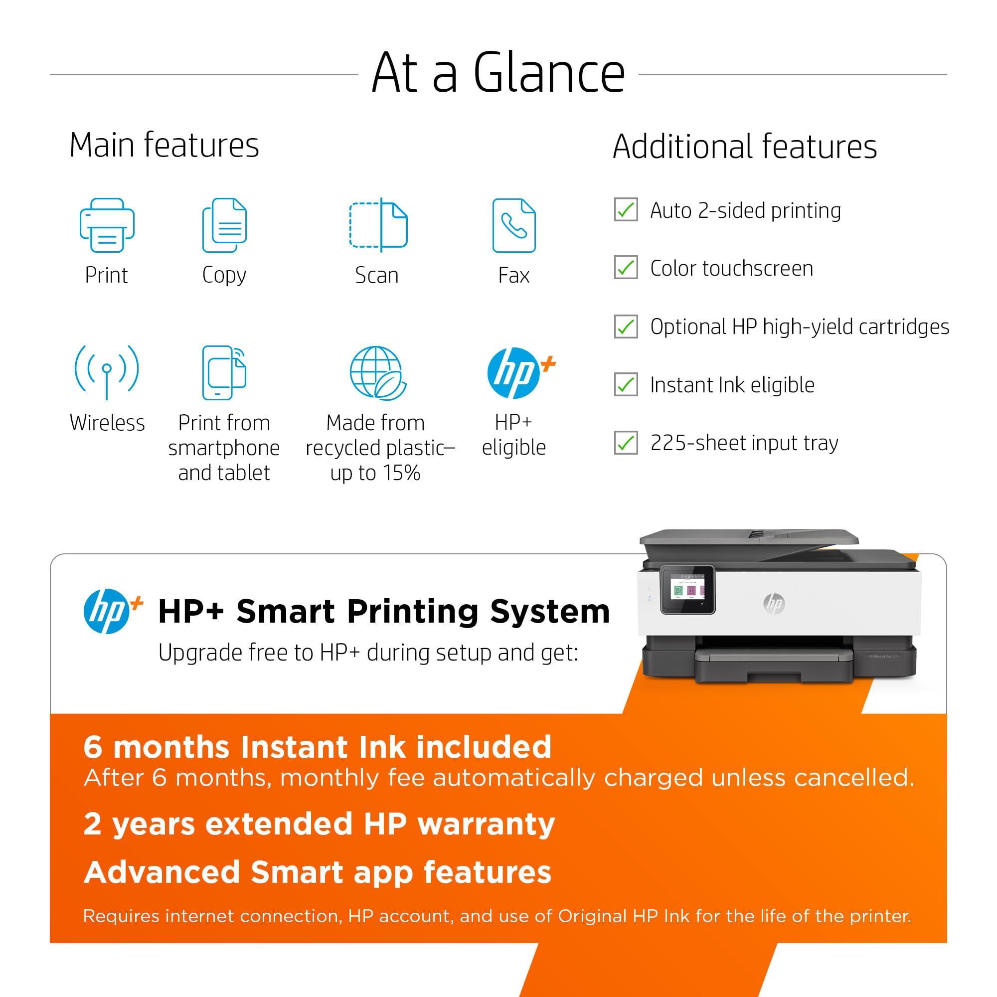 HP OfficeJet Pro 8025e Wireless All-in-One Color Printer with 6 months Free Ink with HP+ (1K7K3A)