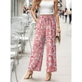thumbnail image 2 of GIRUNS Women's Wide Leg Pants High Waist Adjustable Knot Casual Loose Trousers With Pockets Business Work Casual Pants Pink Fan Flower M, 2 of 6