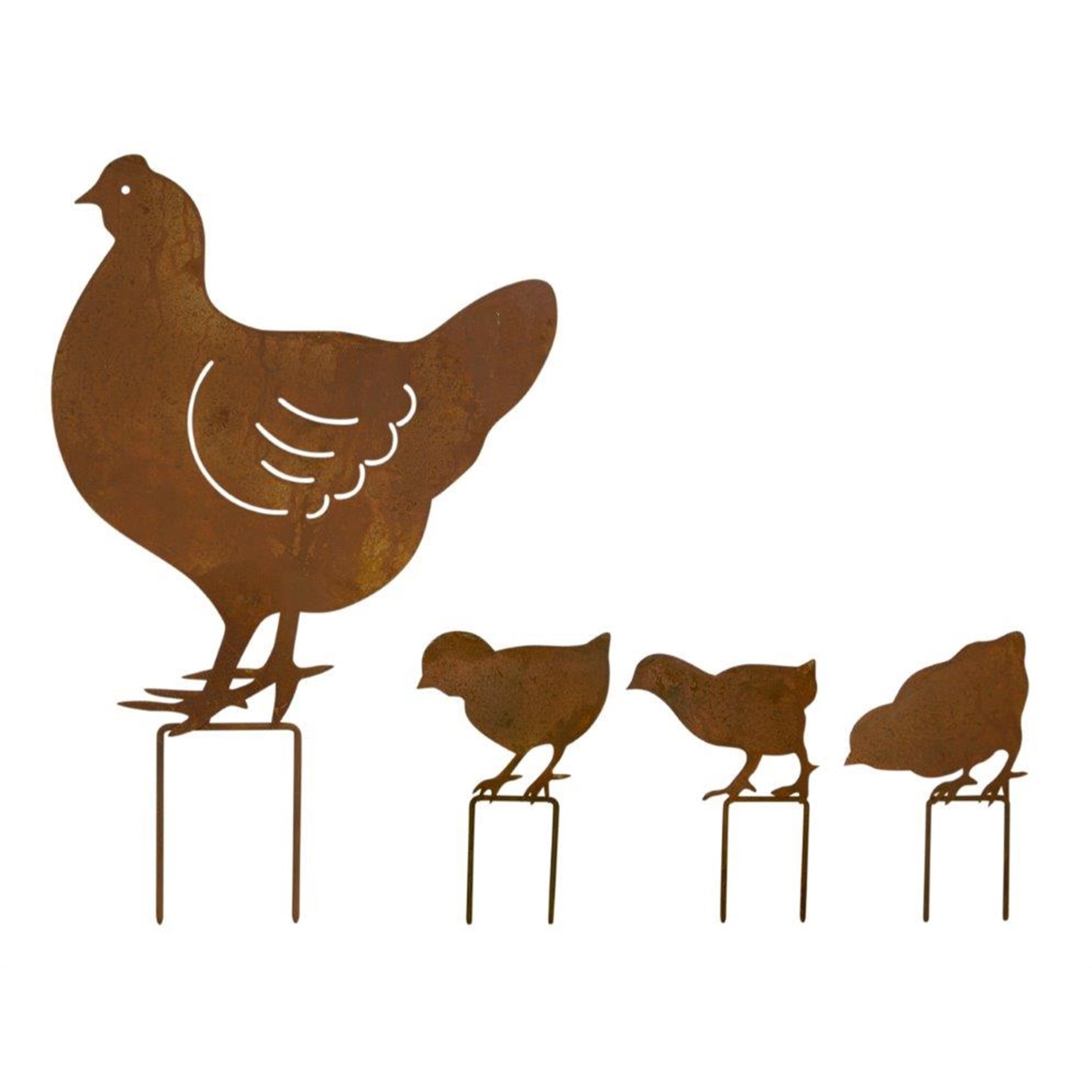 Chicken Family Lawn Stake (Set of 4) 5"L x 7"H, 12.25"L x 18.5"H Iron