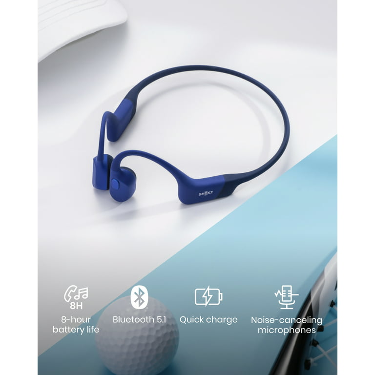 Shokz OpenRun Mini Bone Conduction Waterproof Bluetooth Headphones for  Sports with Cooling Wristband (Blue, Mini)