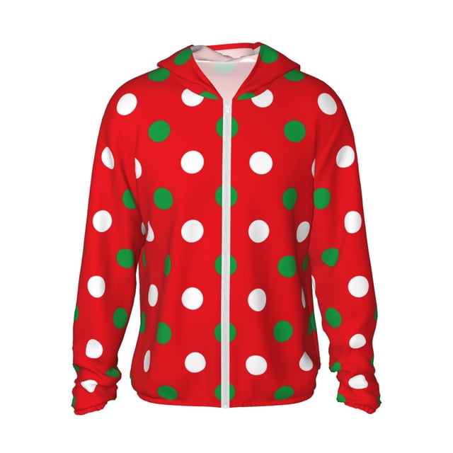Fotbe White and Green Polka Dot Chaqueta con Protección Solar UPF 50+ para Hombre y Mujer, Camisa con Capucha y Bolsillos-Small