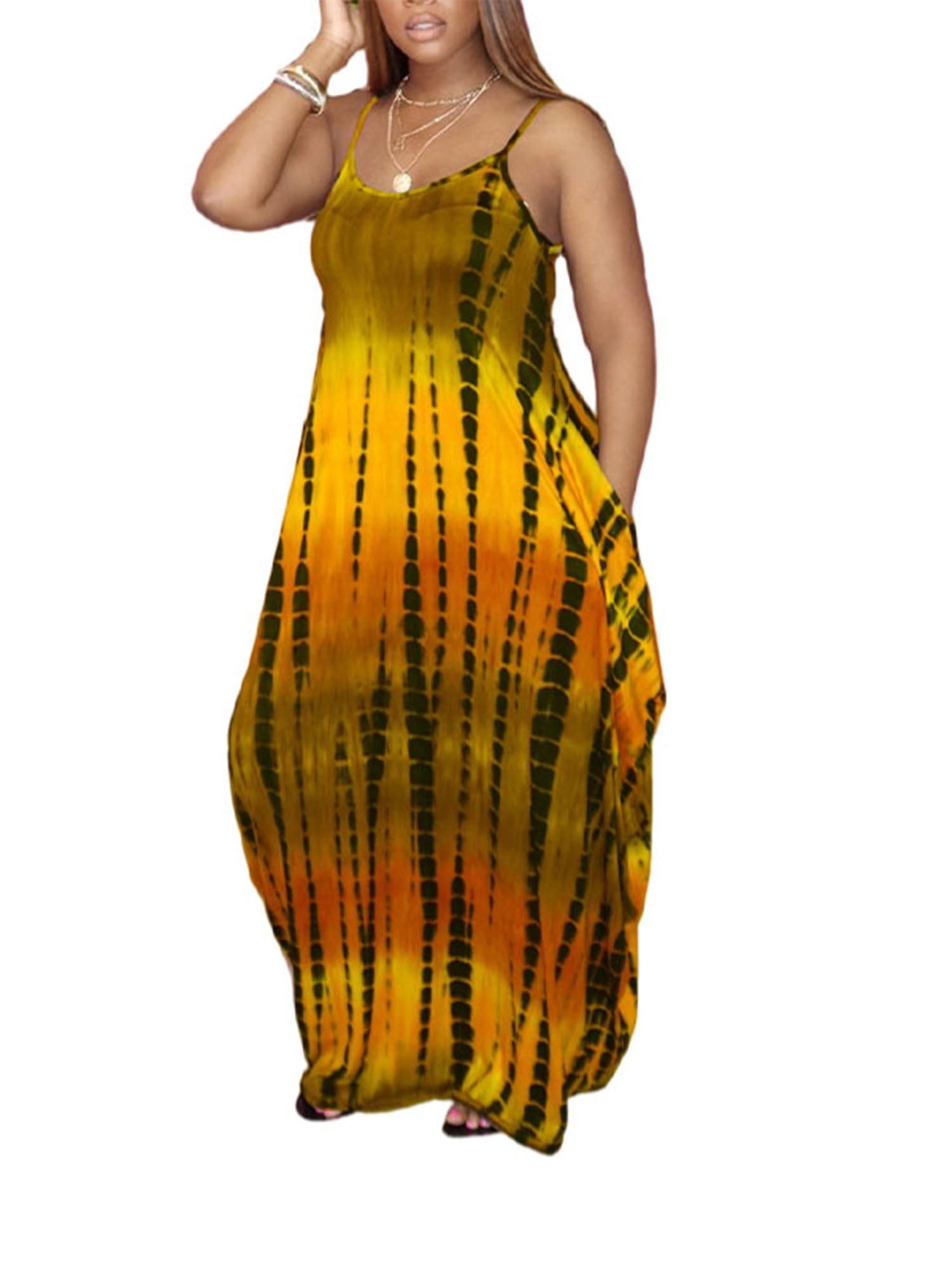 striped maxi dress with pockets