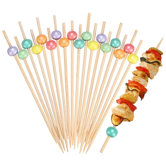 Uxcell 100-Pack Cocktail Picks, 4.7 Inch Long Bamboo Fancy Toothpicks for Barbecue/Charcuterie Board/Drinks/Fruit [Multicolor, Bead]