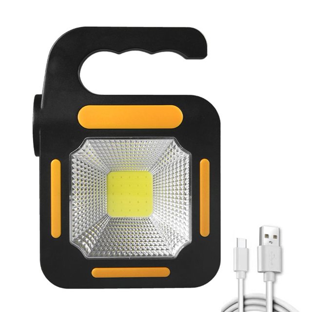 Lámpara de trabajo LED COB de emergencia con linterna solar portátil para acampar al aire libre (amarillo)