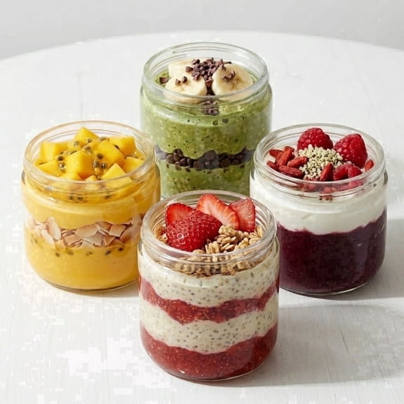Overnight Oats Containers with Lids Glass, 10 oz Glass Food Storage Jars with Airtight Bamboo Lids, Wide Mouth Overnight Oats Jars for Yogurt Chia Pudding Meal Prep, 4 Pack