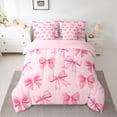 thumbnail image 2 of Feelyou Teens Princess Bowknot Twin Bedding Sets 7-Piece, Girly Pink Love Heart Bedding Comforter Set, Cherry Blossoms Floral Reversible Sheet Sets, Ultra Soft Bedroom Decor, 2 of 7