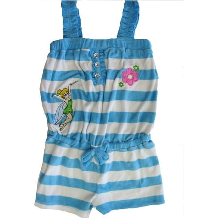 - Little Girls Blue White Stripe Tinker Bell Towel Throw On Romper 2T-6X
