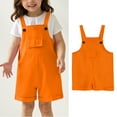 thumbnail image 2 of Bigetiay Toddler Girls Romper Sleeveless Comfortable Orange Rompers with Pockets for Outdoor Activities Girls Summer Clothes Size 3-4 Years, 2 of 6