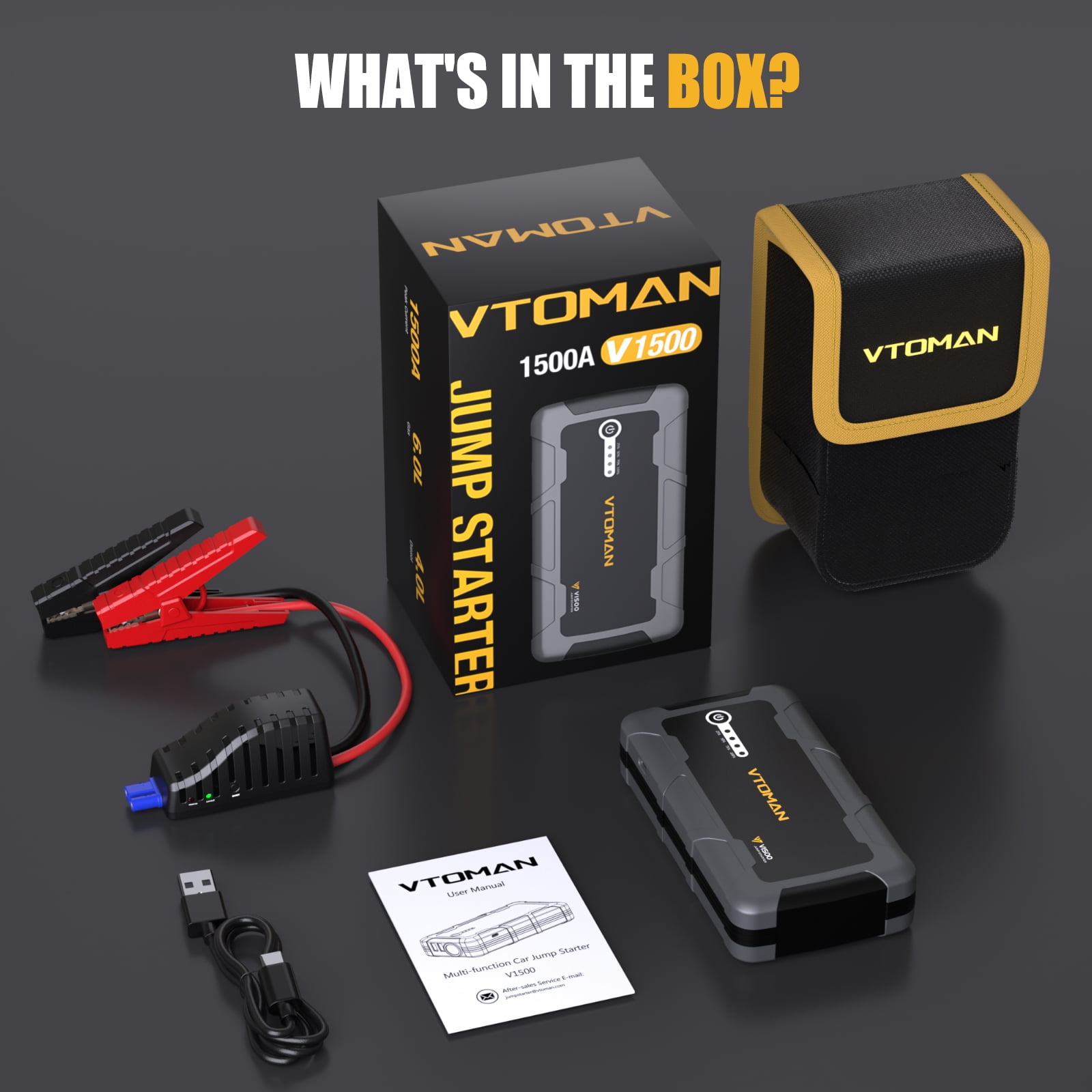 VTOMAN 1500A Jump Starter,Car Battery Jumper Starter for 12V Vehicles (up to 6.0L Gas&4.0L Diesel),Portable Lithium Booster Charger with Jumper Cables