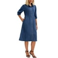 thumbnail image 4 of INSPIRE CHIC Women's Denim Dress Puff 3/4 Sleeve Button Up Collar A Line Swing Ruffle Tiered Midi Jean Dresses L Dark Blue, 4 of 6