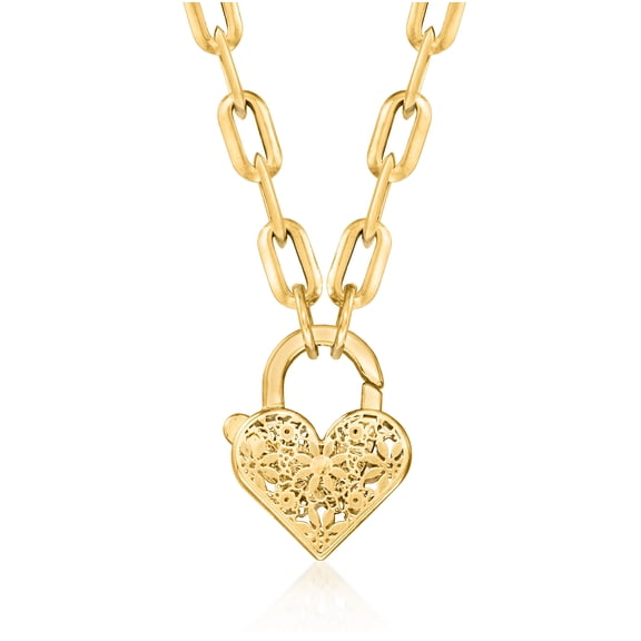 Ross-Simons Italian 14kt Yellow Gold Floral Embroidery Heart Locket Necklace, Women's, Adult