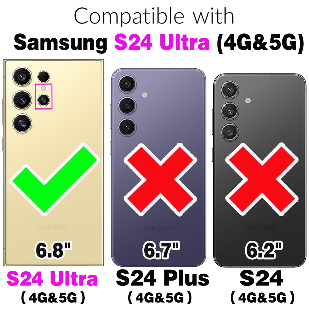 Compatible with Samsung Galaxy S24 Ultra 5G Zipper Wallet Phone Case Tempered Glass Screen Protector Crossbody Lanyard Strap Flip Card Holder Slot Cell Cover for S24Ultra 24S S 24 24U Women Wine Red